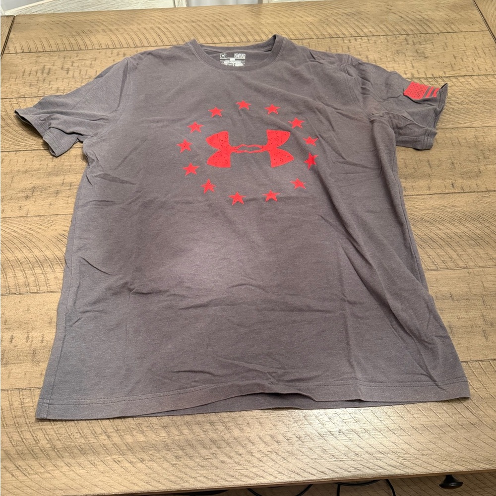 Under Armour Charcoal Tee with Red Emblem